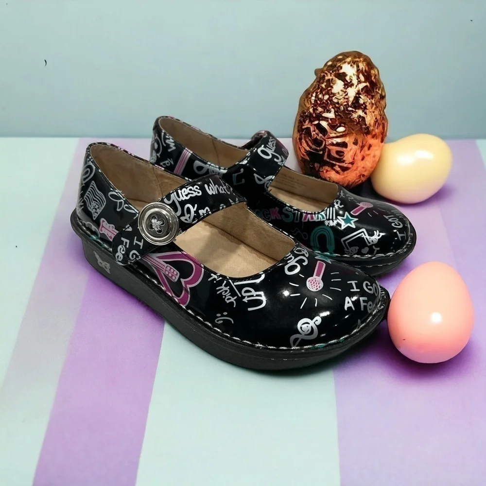 Alegria Girls Kids Vinca Paloma Rock Star Black Kids Shoes Clogs Size 4